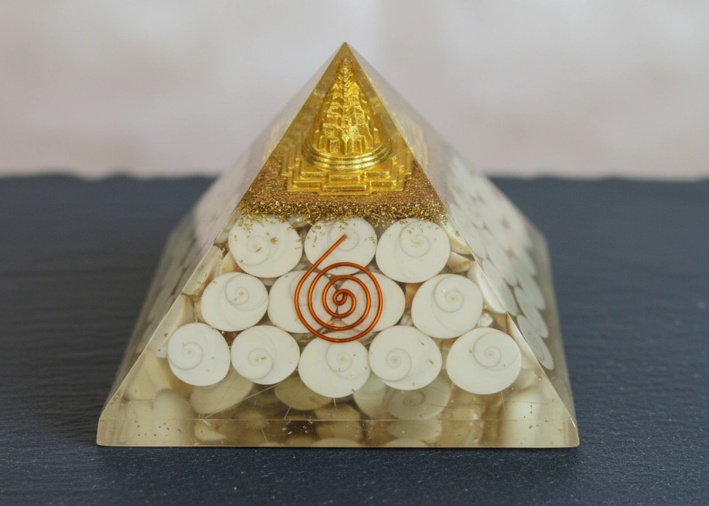 Orgone Gomti Chakra Pyramid with Golden Temple